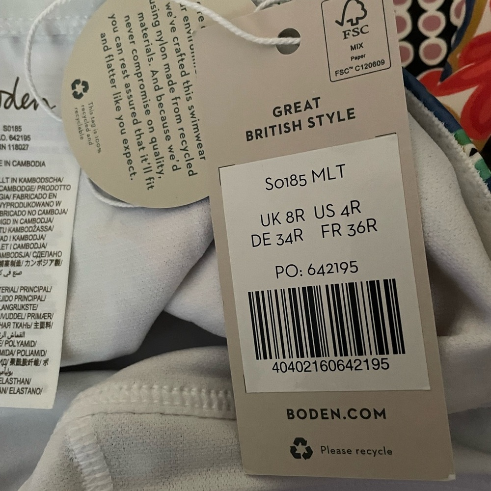 NWT BODEN MERANO DEEP V-NECK SWIMSUIT MULTI, TAPESTRY TILE WOMEN MOSAIC PATTERN - Picture 7 of 9